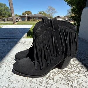 Splendid Black Suede Fringe Booties